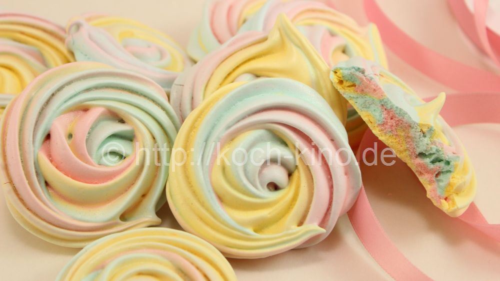 Regenbogen Baiser Rosen | Rainbow Rose Meringue Cookies